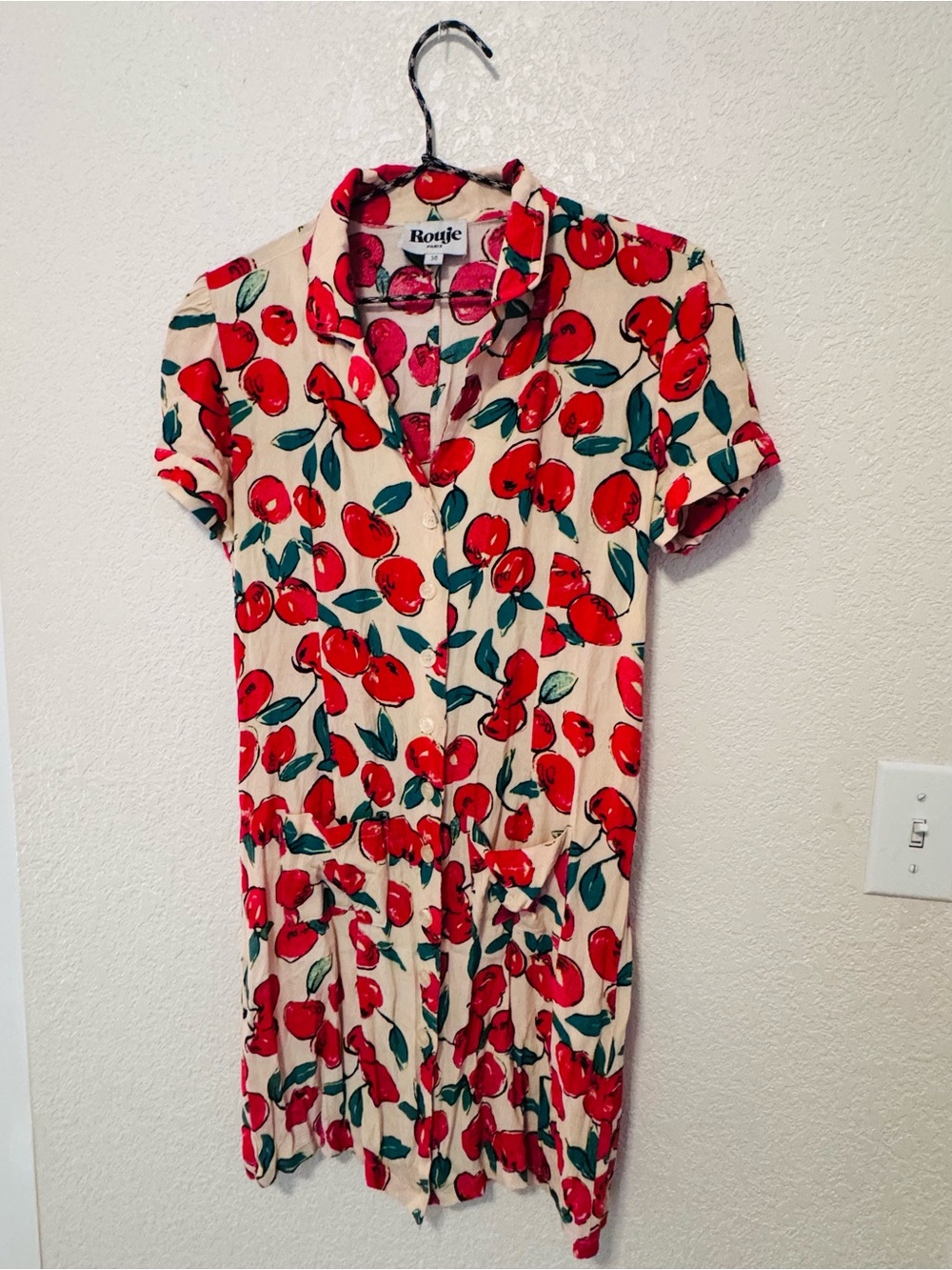 Rouje Cream Dress with Red Cherry Print